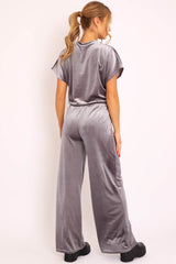 Grey Velvet Crop Top and Trousers Loungewear Set - Kani-Loungewear