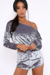 Grey Velvet Loungewear Set - Portia-Loungewear