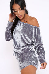 Grey Velvet Loungewear Set - Portia-Loungewear