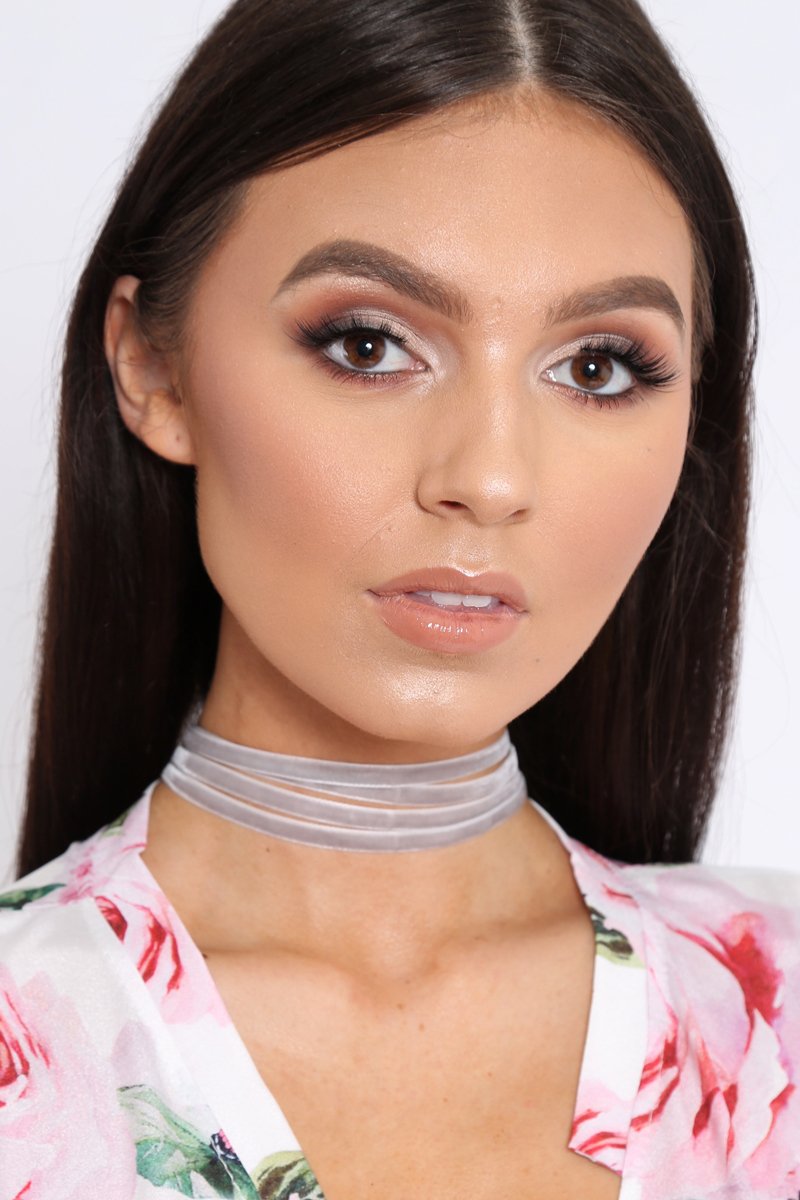 Grey Velvet Multi Strap Choker - Dominika-Chokers