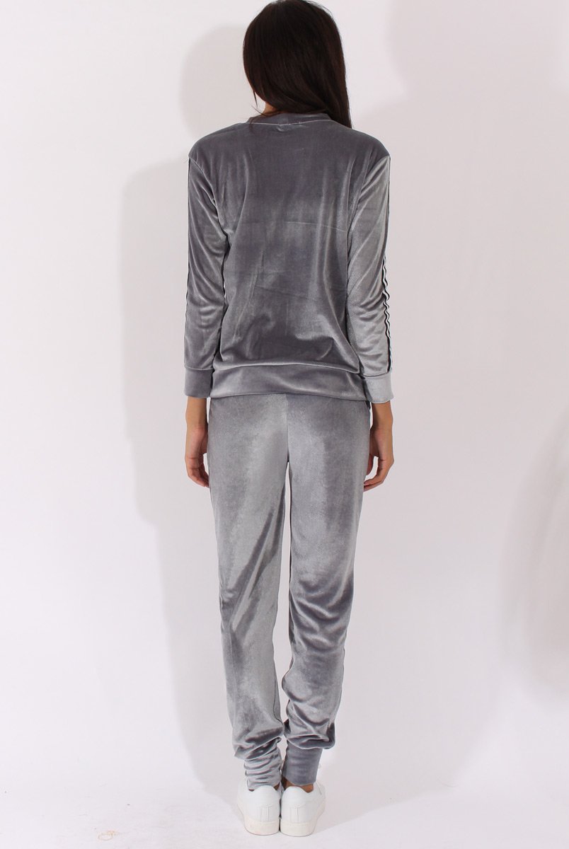 Grey Velvet Stripe Tracksuit - Armani-Tracksuits
