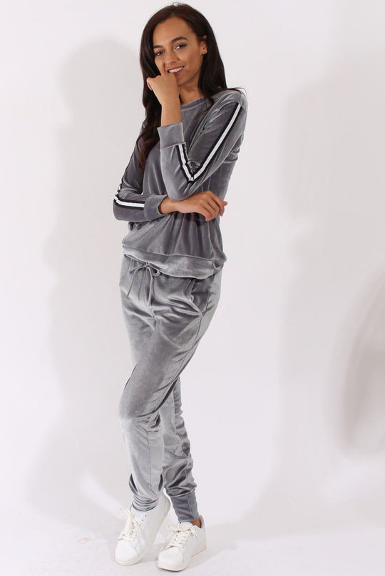 Grey Velvet Stripe Tracksuit - Armani