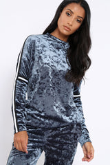 Grey Velvet Striped Trim Co-ord Set - Beau-Co-ords