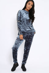 Grey Velvet Striped Trim Co-ord Set - Beau-Co-ords