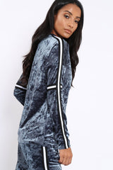 Grey Velvet Striped Trim Co-ord Set - Beau-Co-ords