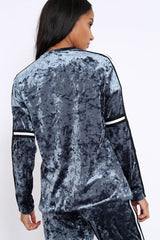 Grey Velvet Striped Trim Co-ord Set - Beau-Co-ords