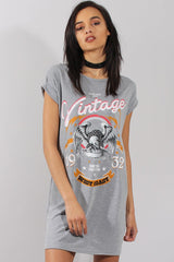 Grey Vintage Eagle T-Shirt Dress - Eloise-Dresses