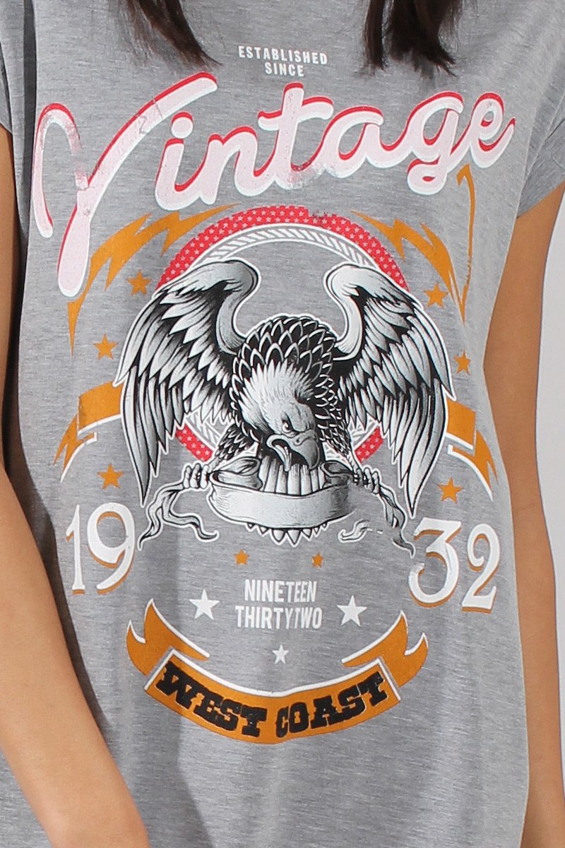 Grey Vintage Eagle T-Shirt Dress - Eloise-Dresses