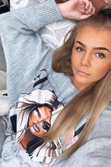 Grey Vogue Graphic Slouchy Knit Jumper - Janel-Jumper
