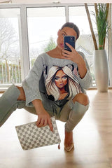 Grey Vogue Graphic Slouchy Knit Jumper - Janel-Jumper