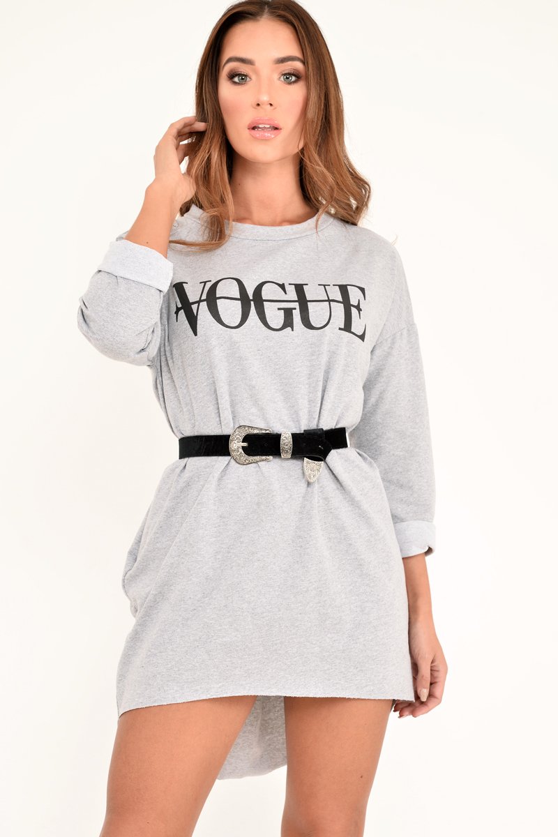 Grey Vogue Slogan Oversized Jumper - Bray-Jumper