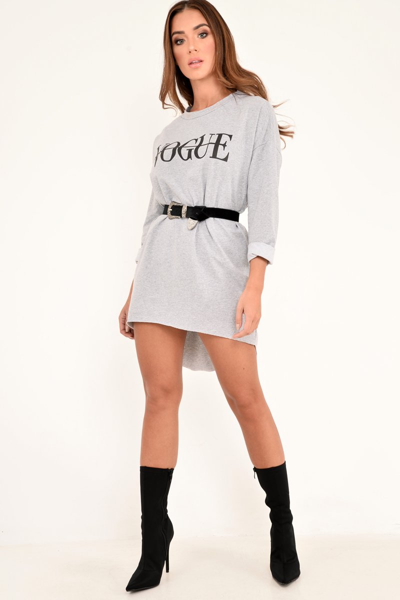 Grey Vogue Slogan Oversized Jumper - Bray-Jumper