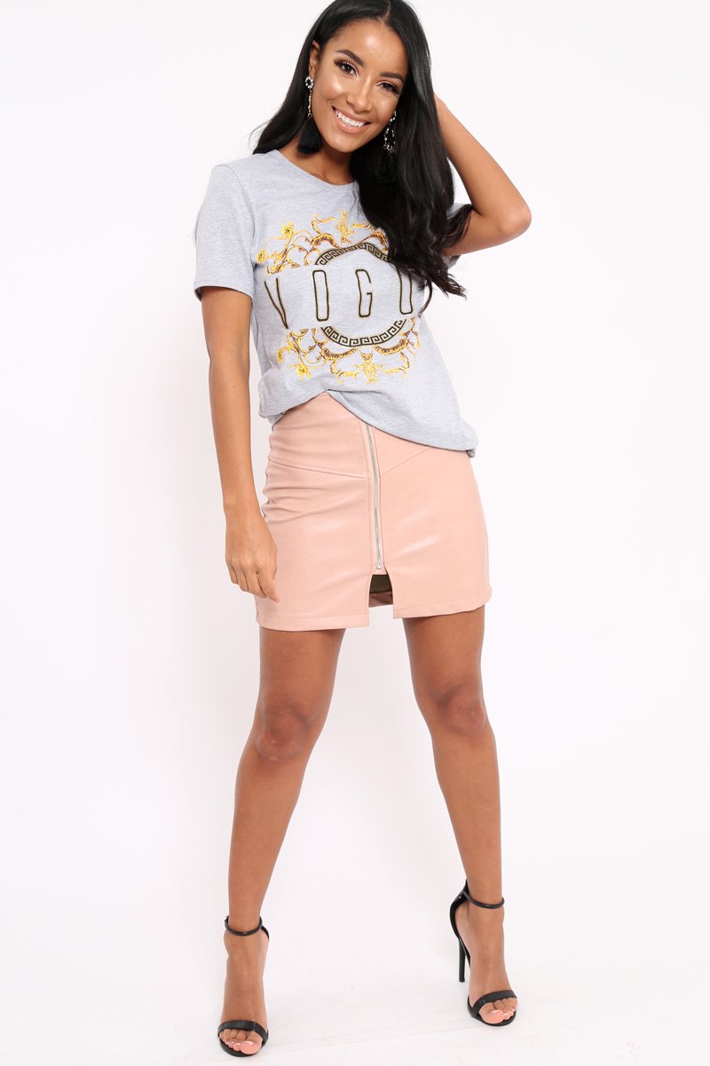 Grey Vogue Slogan Print T-Shirt - Corey-Tops