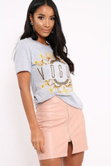 Grey Vogue Slogan Print T-Shirt - Corey-Tops