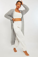 Grey Waffle Sleeve Maxi Cardigan - Davaya-Cardigans