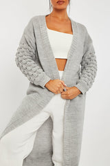Grey Waffle Sleeve Maxi Cardigan - Davaya-Cardigans