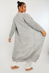 Grey Waffle Sleeve Maxi Cardigan - Davaya-Cardigans