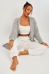 Grey Waffle Sleeve Maxi Cardigan - Davaya-Cardigans