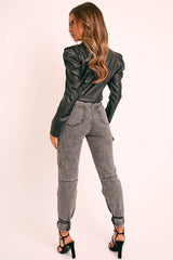 Grey Washed Cargo Cuffed Jeans - Olanna-Jeans