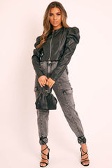 Grey Washed Cargo Cuffed Jeans - Olanna-Jeans