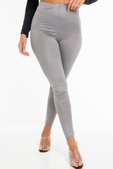Grey Wet Look High Waist Leggings - Imogen-Leggings