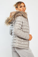 Grey Wet Look Puffer Coat - Soph-Coats