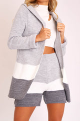 Grey White Knitted Shorts and Hooded Cardigan Co-ord - Kyrie-Cardigans