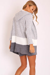 Grey White Knitted Shorts and Hooded Cardigan Co-ord - Kyrie-Cardigans