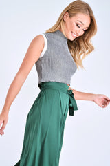 Grey White Rib Funnel Neck Knit Top - Moriyah-Crop Tops