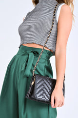 Grey White Rib Funnel Neck Knit Top - Moriyah-Crop Tops