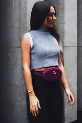Grey White Rib Funnel Neck Knit Top - Moriyah-Crop Tops