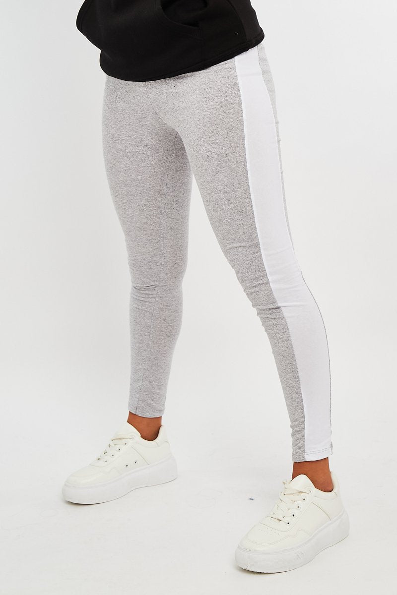 Grey White Side Stripe Leggings - Cairo-Leggings