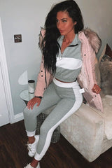 Grey White Stripe Cuff Bottom Tracksuit Co-ord - Nadie-Tracksuits