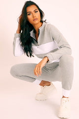 Grey White Stripe Cuff Bottom Tracksuit Co-ord - Nadie-Tracksuits