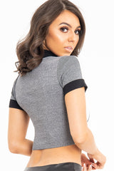 Grey White and Black Zip Detail Top - Aanika-Tops