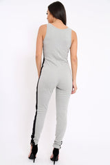 Grey With Black Side Stripe Bodycon Jumpsuit - Tinisha-Jumpsuits