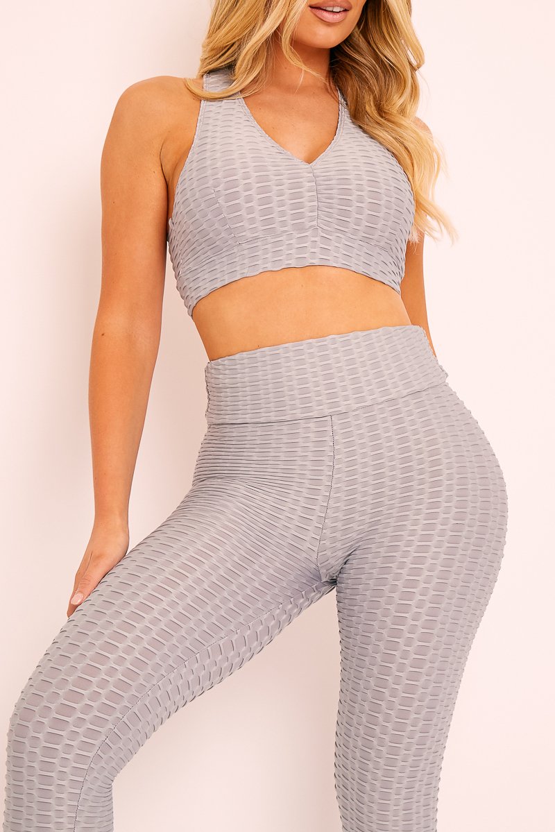 Grey Woven Ribbed Leggings and Crop Top Co-ord - Henli-Co-ords