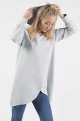 Grey Wrap Around Oversized Hoodie - Yasmin-Hoodies