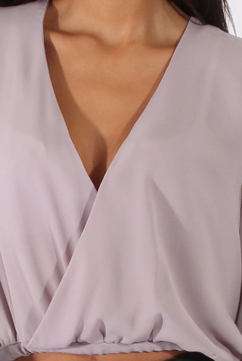 Grey Wrap Front Dip Hem Shirt - Kamlyn-Shirts