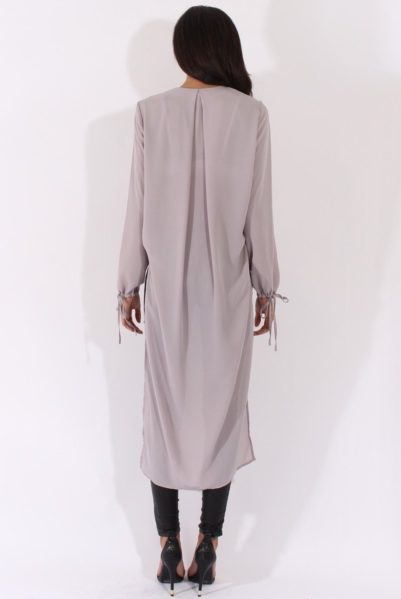 Grey Wrap Front Dip Hem Shirt - Kamlyn-Shirts