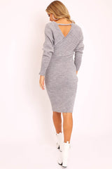 Grey Wrap Front Midi Jumper Dress - Edan-Dresses
