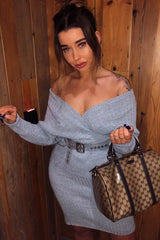 Grey Wrap Front Midi Jumper Dress - Edan-Dresses