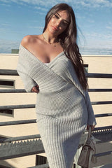 Grey Wrap Front Midi Jumper Dress - Edan-Dresses