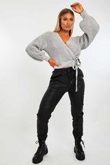 Grey Wrap Tie Details Cardigan - Lucy-Cardigans