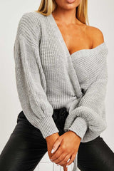 Grey Wrap Tie Details Cardigan - Lucy-Cardigans