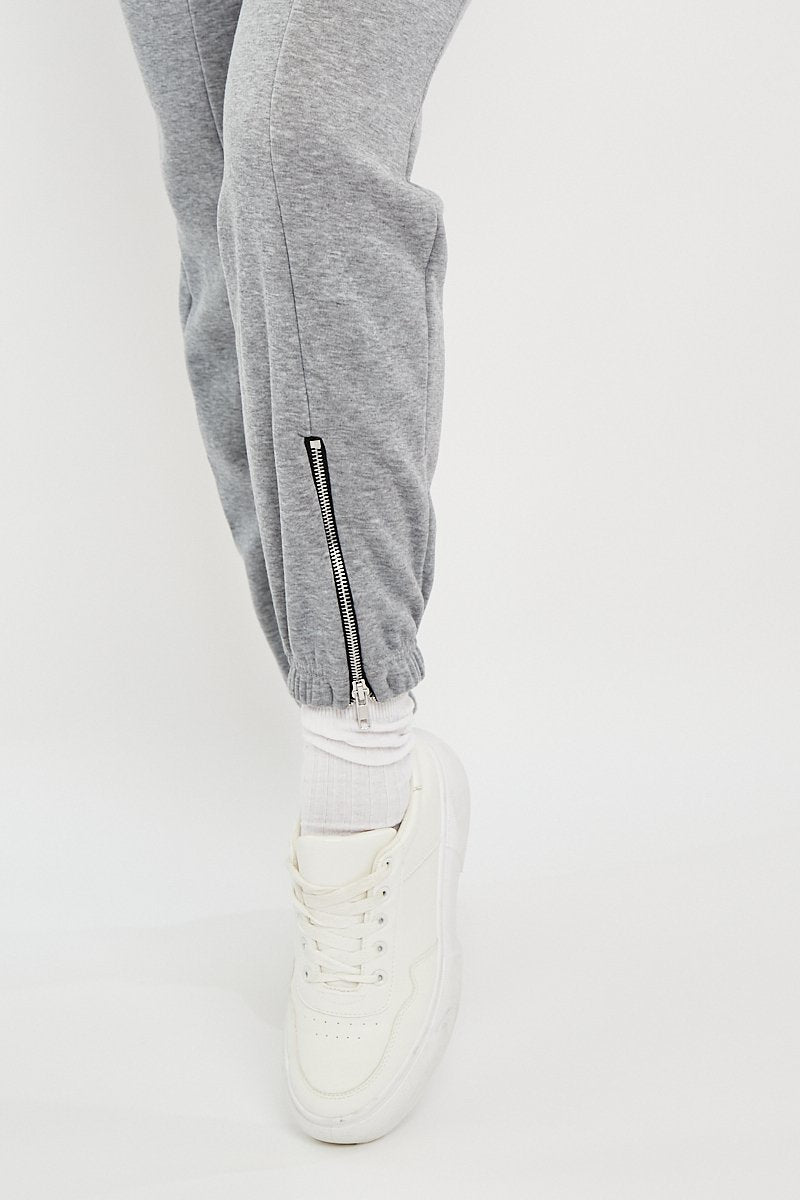 Grey Zip Ankle Joggers - Lanah-Joggers