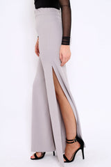 Grey Zip Front High Waisted Flare Trousers - Gerta-Trousers