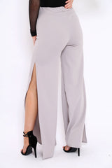 Grey Zip Front High Waisted Flare Trousers - Gerta-Trousers