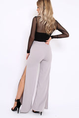 Grey Zip Front High Waisted Flare Trousers - Gerta-Trousers