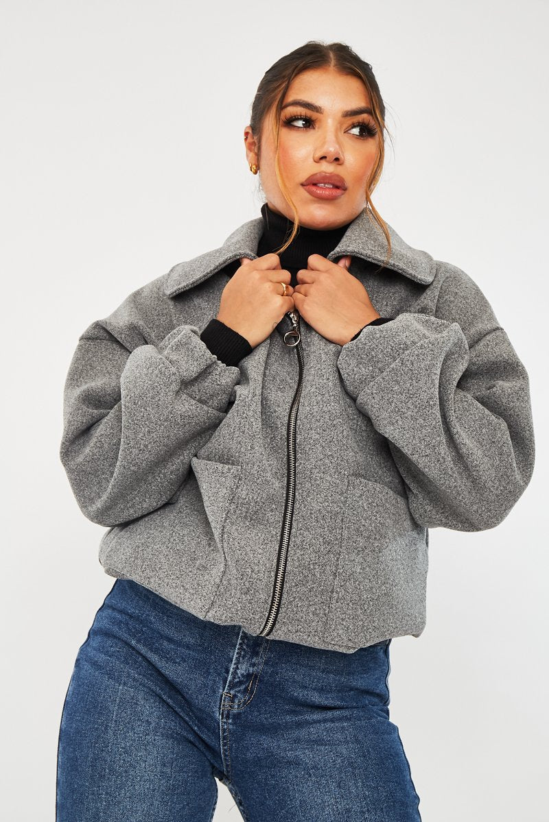 Grey Zip Front Side Pocket Shacket - Lima-Shacket